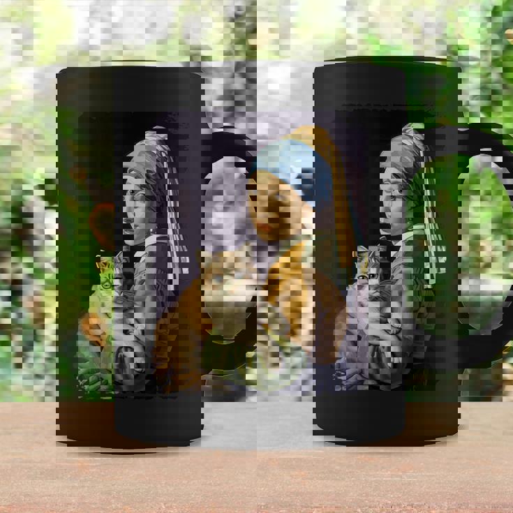 Girl With A Pearl Earring And A Cat 名画パロディ アート猫 コーヒーマグ ギフトのアイデア