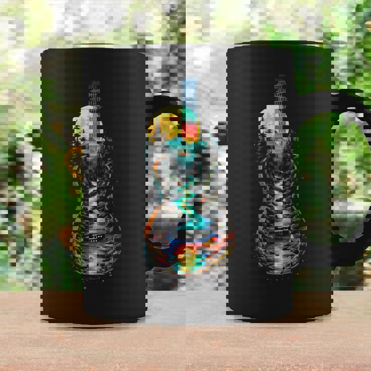 Guitar Lake Reflections Forest Pine Tree Moon Camp Guitarist Coffee Mug Gifts ideas