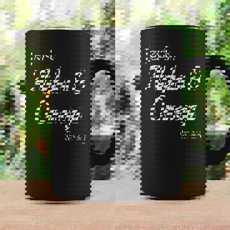 Jesús Es Alfa Y Omega Apocalipsis 22 Taza de café Ideas de regalos