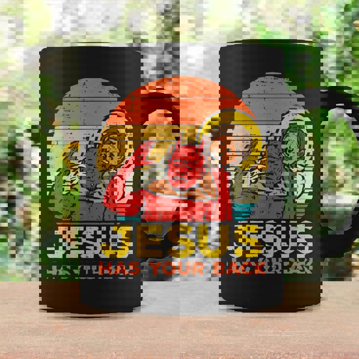 Jesus Has Your Back 柔術 レトロ クリスチャン コーヒーマグ ギフトのアイデア