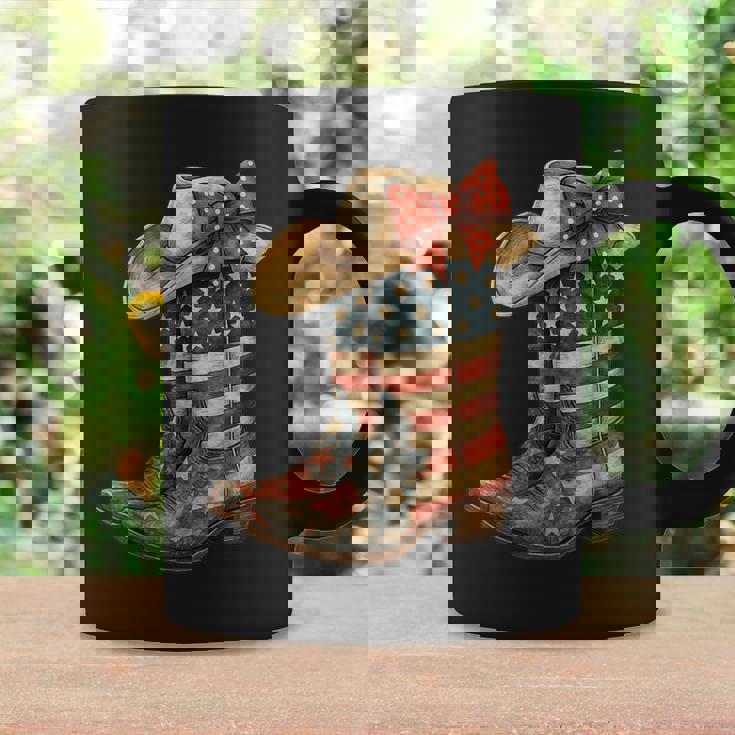 Retro Western Cowboy Boots Cowgirl American Flag 4Th Of July Coffee Mug Gifts ideas
