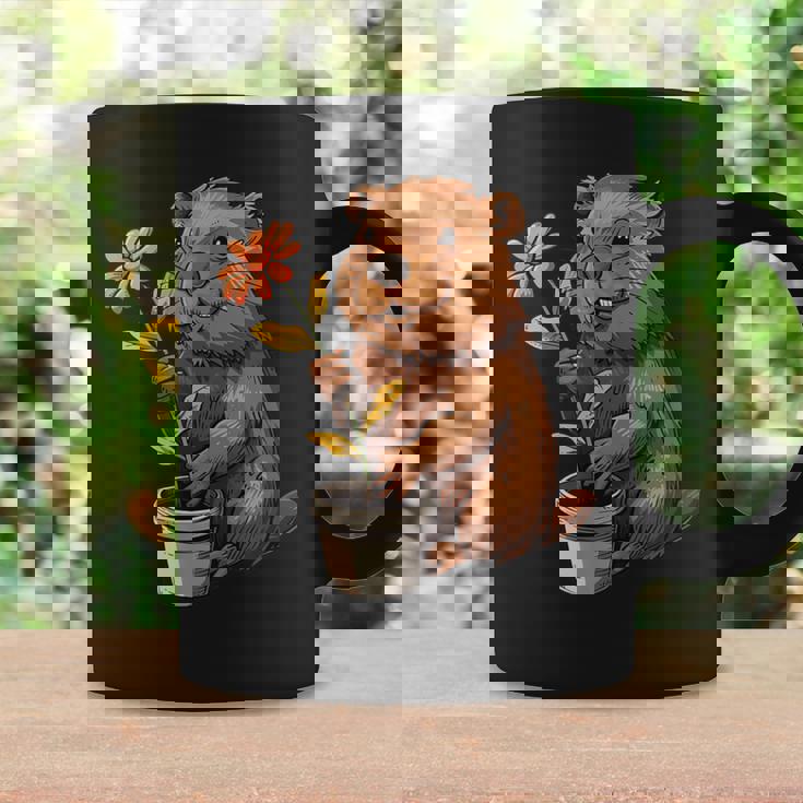かわいいコスチューム愛好家のための鉢植えのハッピービーバー コーヒーマグ ギフトのアイデア