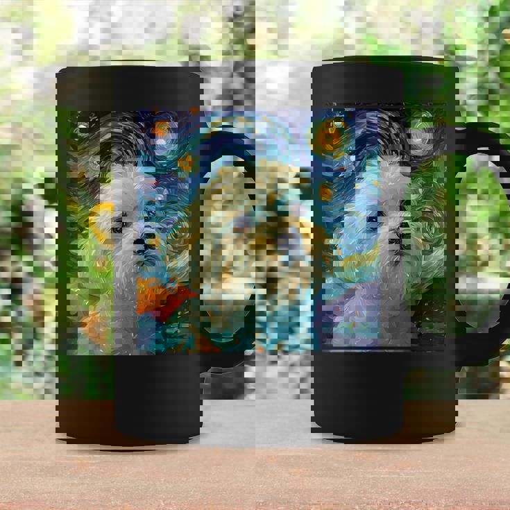 かわいいマルチーズドッグ 星月夜 ヴィンセント・ヴァン・ゴッホ絵画 コーヒーマグ ギフトのアイデア