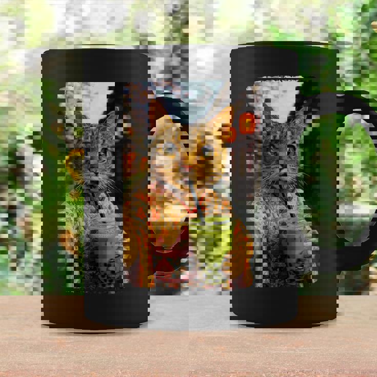 かわいい着物猫 自撮り 抹茶 バブルティー コーヒーマグ ギフトのアイデア