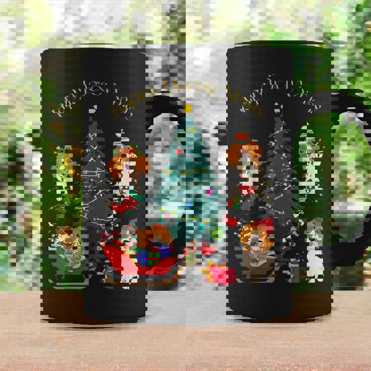 アグリー ハッピーデコピンクリスマス コーイケルホンディエ犬 ダッチデコイスパニエル犬 コーヒーマグ ギフトのアイデア