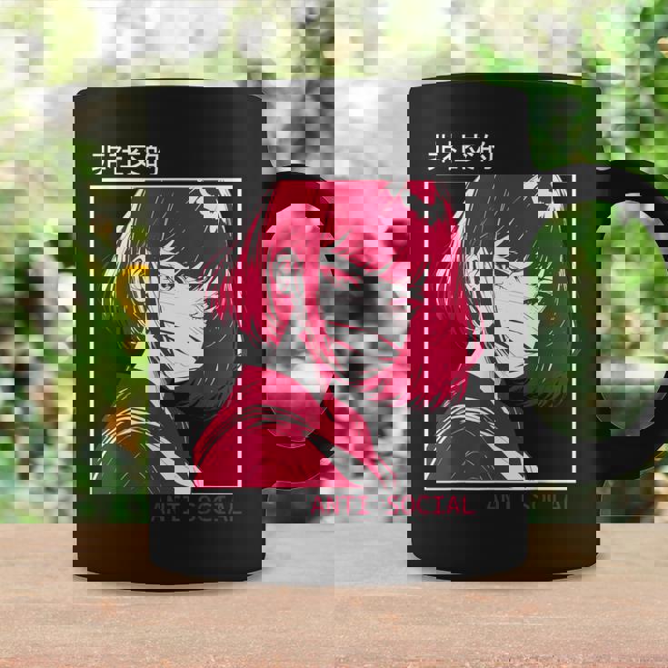 アンチソーシャル アニメ 女の子 マスク付き 漢字テキストaporwave コーヒーマグ ギフトのアイデア