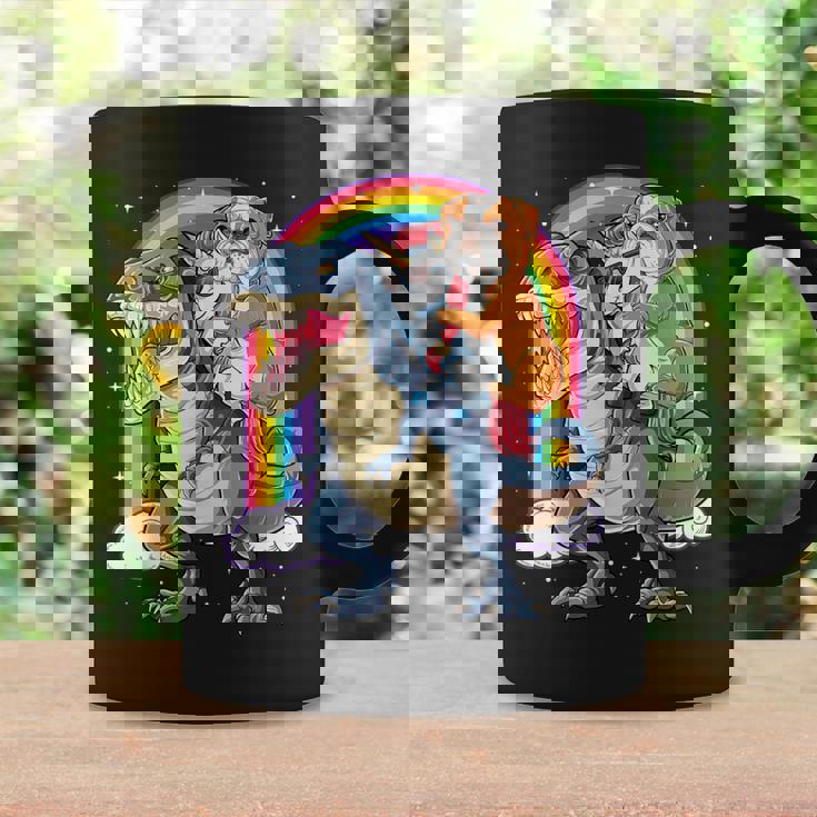 イングリッシュブルドッグ ユニコーン ライディング ダイナソー Tレックス ギフト メンズ レディース コーヒーマグ ギフトのアイデア