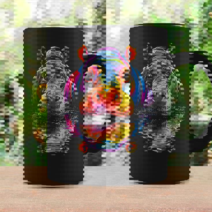 カバ カラフル アート 動物 かわいい グラフィック モチーフ カバ コーヒーマグ ギフトのアイデア