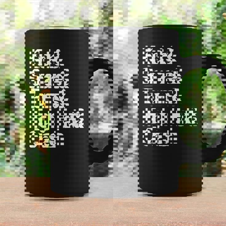 キック&スネア&トムズ&ハイハット&クラッシュドラムセットテキスト コーヒーマグ ギフトのアイデア