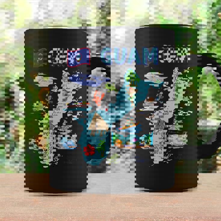 グアム、主要都市、旗、アメリカの観光名所地図 コーヒーマグ ギフトのアイデア