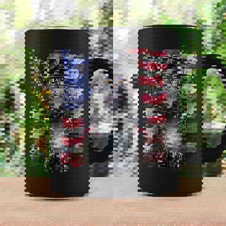 グレー 猫 ねこ バイク 星条旗 アメリカ コーヒーマグ ギフトのアイデア