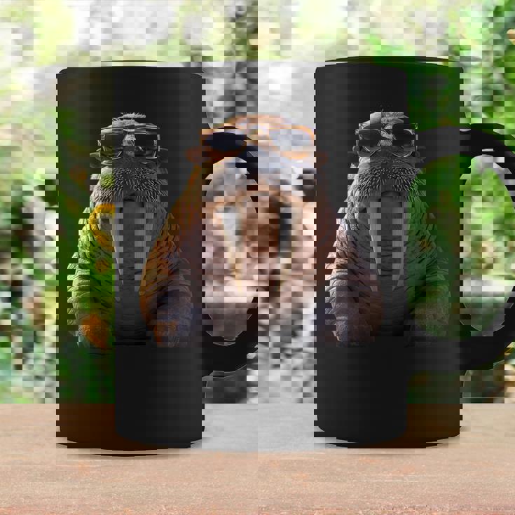 サングラスの牙を持つセイウチ アザラシ セイウチ コーヒーマグ ギフトのアイデア