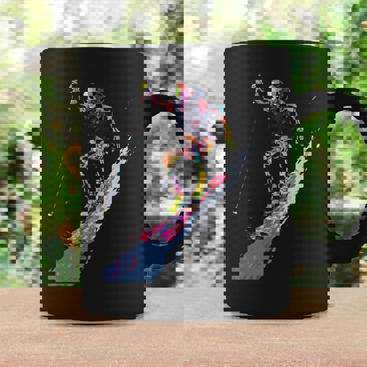 スキー スケルトン スキーヤー ダウンヒル 雪 冬 スキー コーヒーマグ ギフトのアイデア