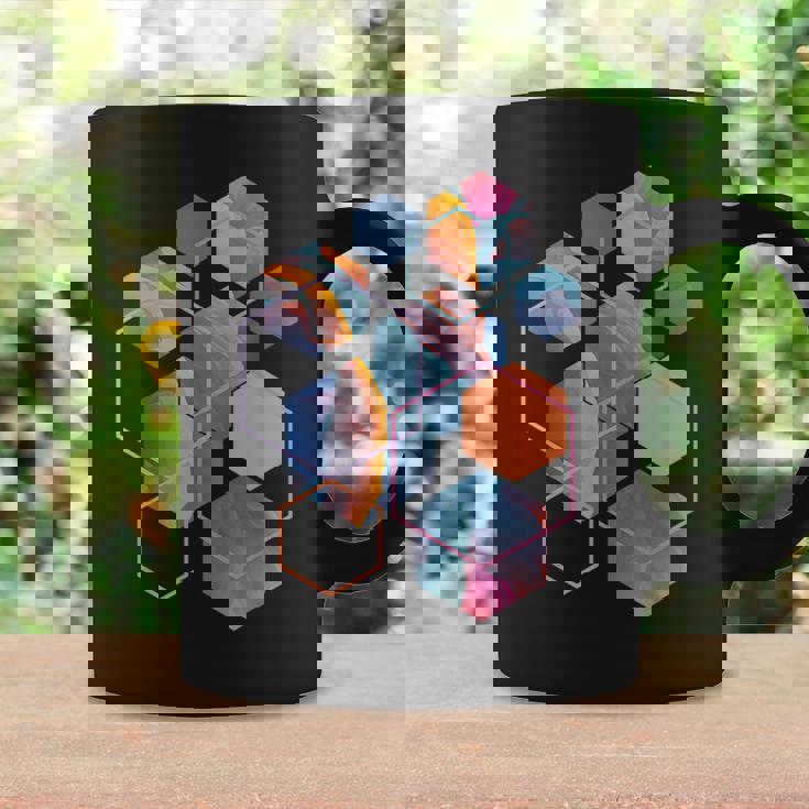 スタイリッシュ ティール オレンジ 六角形 モダン シェイプ マニア コーヒーマグ ギフトのアイデア