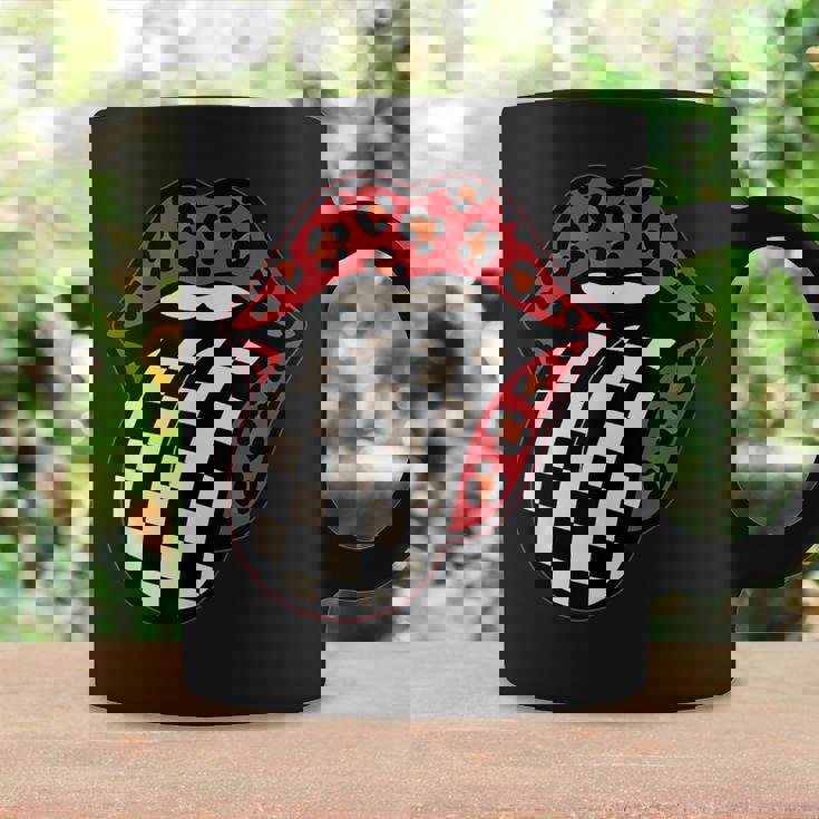 チェック 舌 赤 ヒョウ 唇 レース コーヒーマグ ギフトのアイデア