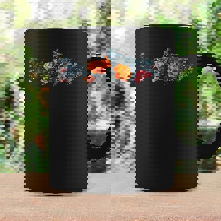 トラウトフィッシュのシルエット 花 植物 植物的 花柄 コーヒーマグ ギフトのアイデア