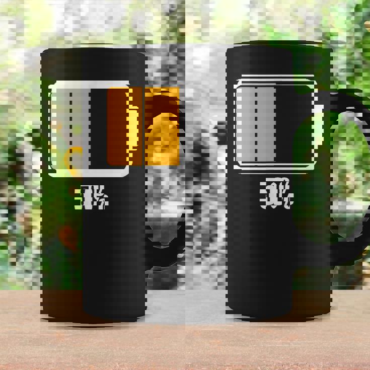 バッテリーハーフ残量50 バッテリーデッドtシャツ バッテリー残量が少ない コーヒーマグ ギフトのアイデア