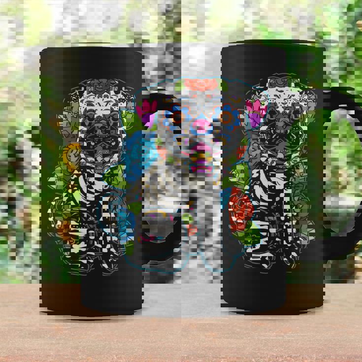 パグ シュガースカル メキシコ 犬 カラベラ 死者の日 コーヒーマグ ギフトのアイデア