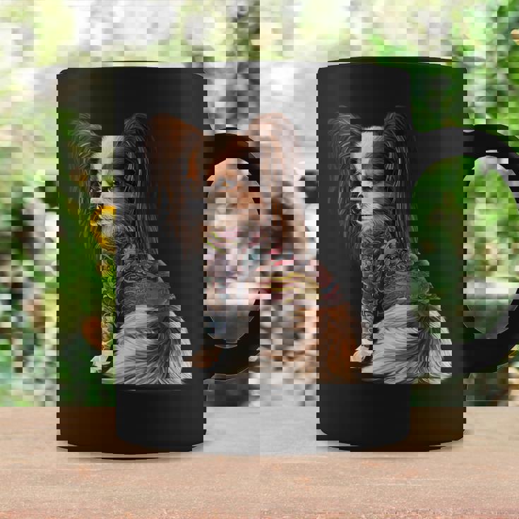 パピヨン犬 日本の伝統的なドラゴンタトゥー イレズミ コーヒーマグ ギフトのアイデア