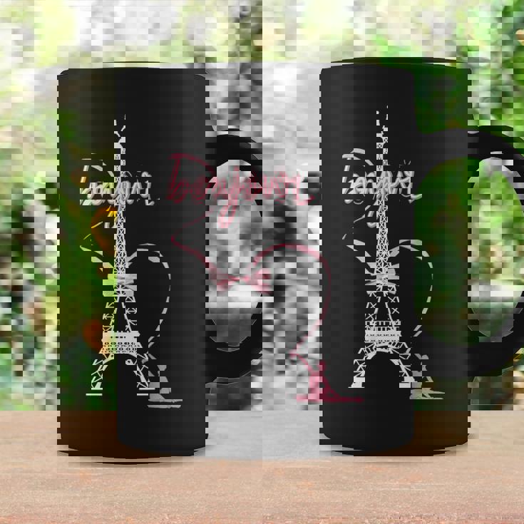 パリフランス エッフェル塔 ボンジュール 体操リボンとリボン コーヒーマグ ギフトのアイデア