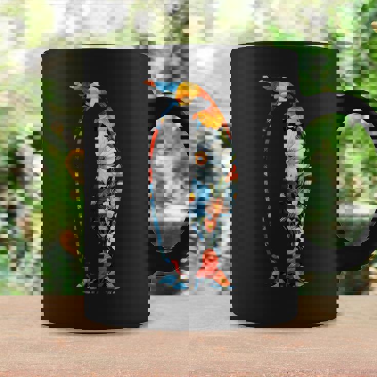 ボタニカルフラワーのシルエット 花柄 ペンギン コーヒーマグ ギフトのアイデア