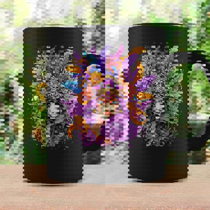 マルディグラ フェザー パープル マスク グリーン ニューオーリンズ コーヒーマグ ギフトのアイデア