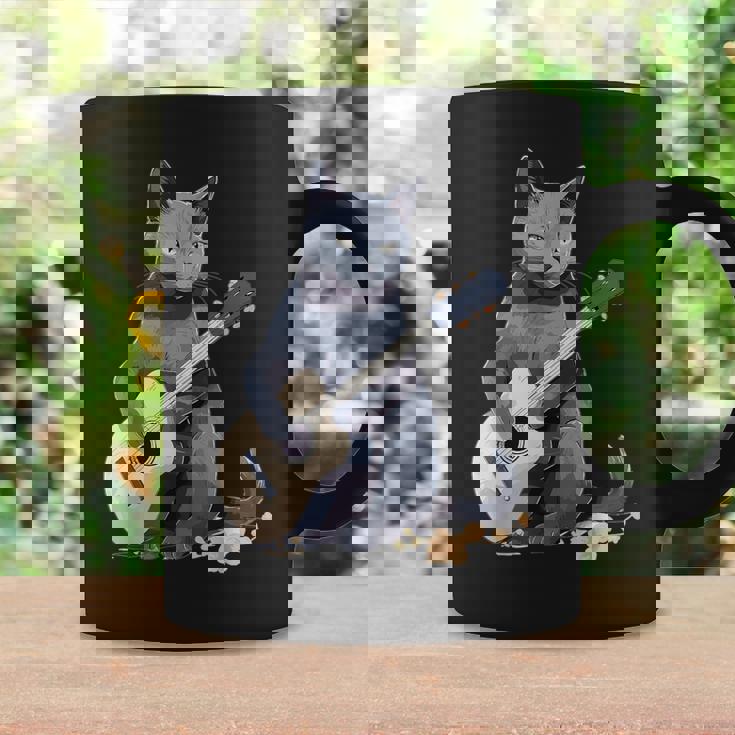 ミュージシャン ロシアンブルー猫 ギタリスト 猫とギター コーヒーマグ ギフトのアイデア