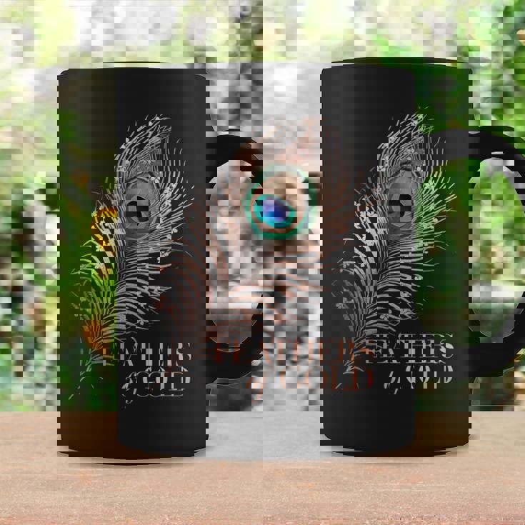 ラグジュアリーボタニカルフラワー ローズゴールド 孔雀 ゴールドの羽 コーヒーマグ ギフトのアイデア