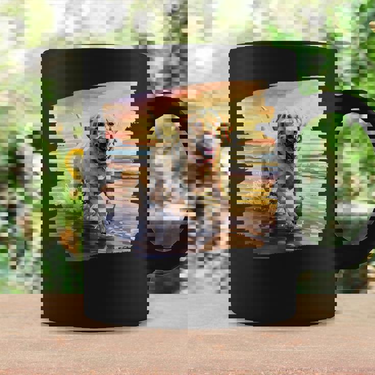 ラブラドールオンザビーチ、ラボ、犬、ラブラドール子犬 コーヒーマグ ギフトのアイデア