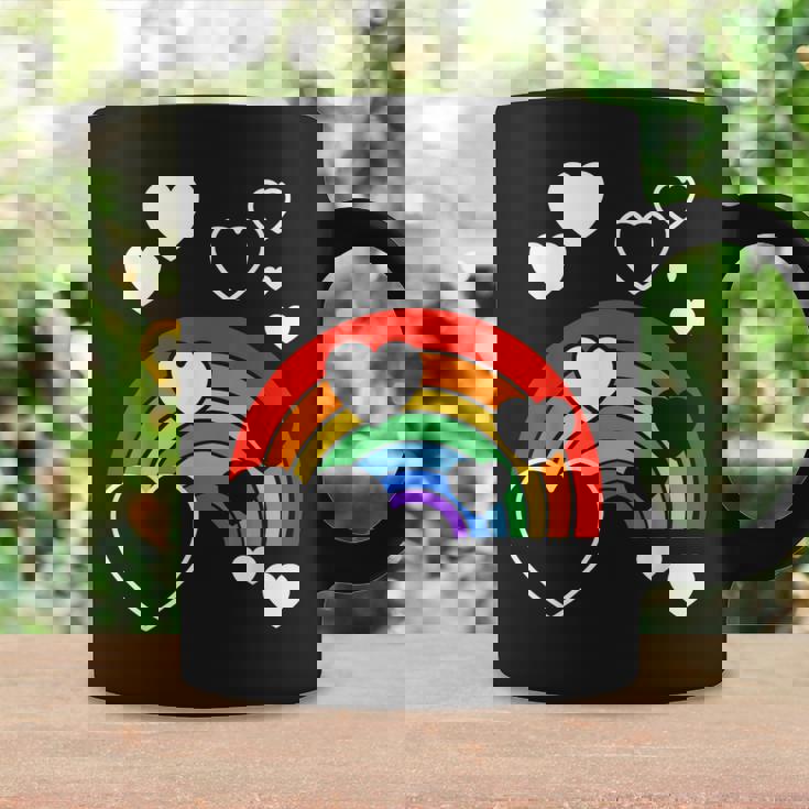 レインボーカラー ホワイト ハート ハート 雨 虹 旗 コーヒーマグ ギフトのアイデア