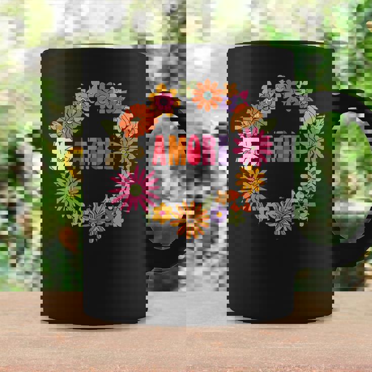 レトロ ボーホー フラワー アモーレ 愛 イタリア語 イタリア 旅行 コーヒーマグ ギフトのアイデア