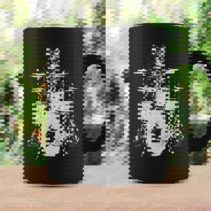 ロックスター ドラマー 猫 ドラム演奏 ミュージシャン バンド 音楽好き コーヒーマグ ギフトのアイデア