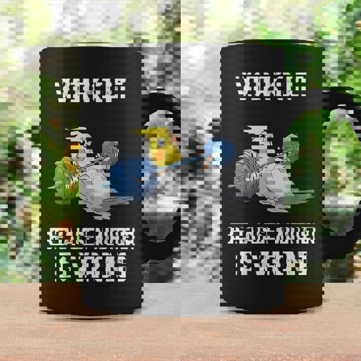 ワークアウト Because Murder Is Wrong 面白いオウム オカメインコ 鳥 コーヒーマグ ギフトのアイデア