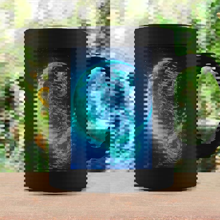 三日月のドラゴン ブルーギャラクシー天文学 アート コーヒーマグ ギフトのアイデア