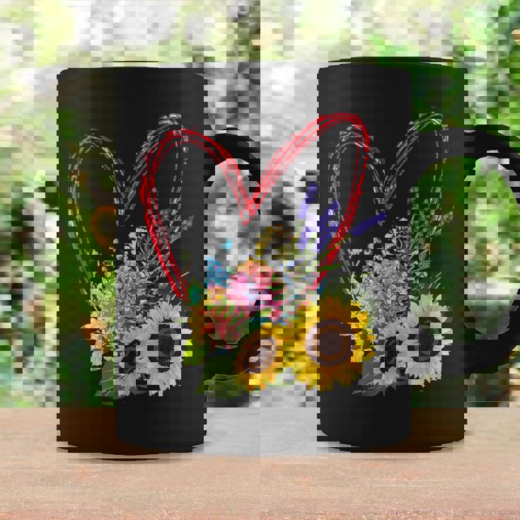 夏の花のデザイン、ひまわり、ラベンダー、アジサイ コーヒーマグ ギフトのアイデア