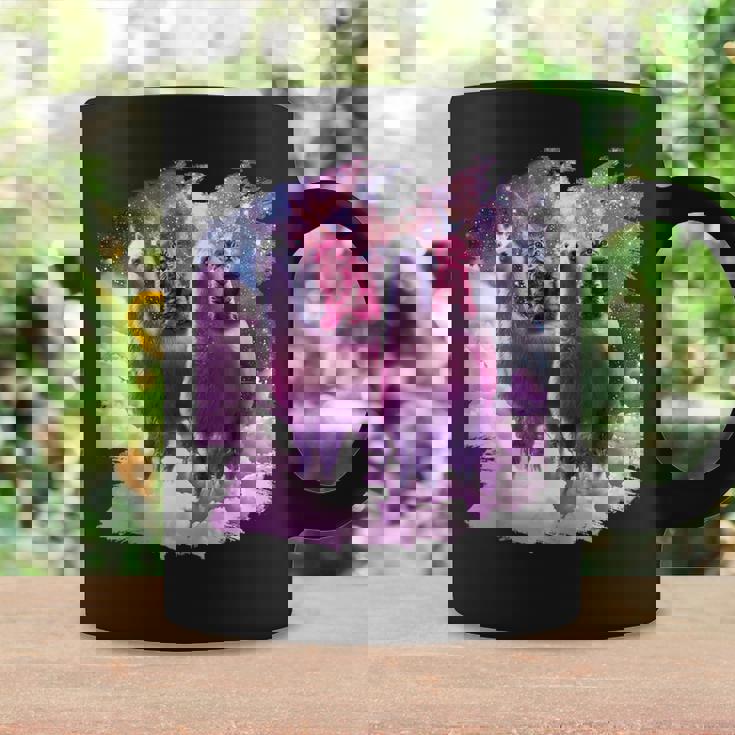 宇宙で虹色のラマに乗る子猫 コーヒーマグ ギフトのアイデア