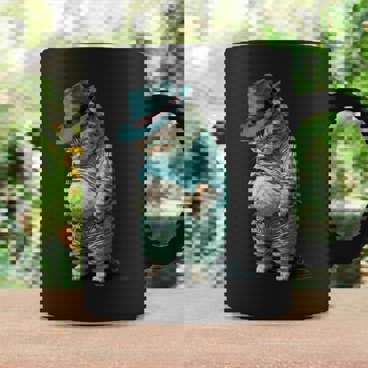 帽子をかぶった面白い太った猫 Ia アート デザイン太った子猫猫愛好家 コーヒーマグ ギフトのアイデア