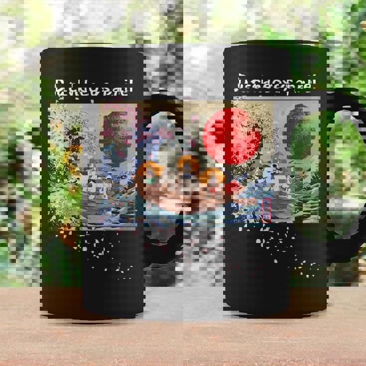 日本 版画 ダッチ デコイ スパニエル デコピン 神奈川の波 海 桜 コーヒーマグ ギフトのアイデア