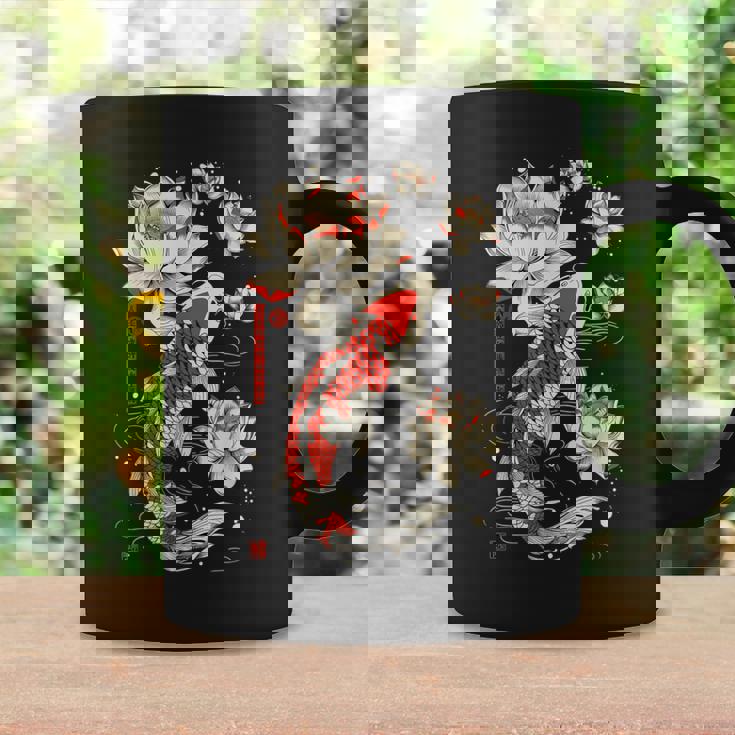 日本の鯉 魚 蓮の花 ヴィンテージ アート 日本 コーヒーマグ ギフトのアイデア