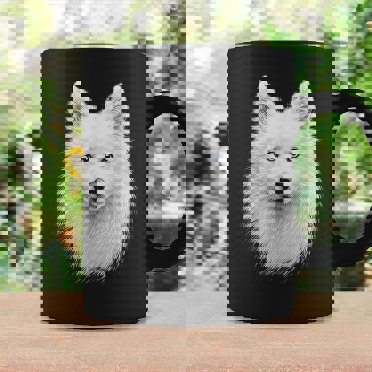 日本スピッツ 犬 モチーフ ペットアート 青い目 日本スピッツ コーヒーマグ ギフトのアイデア