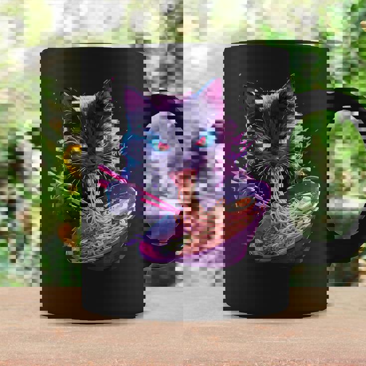 日本美術 ラーメン 猫 忍者 シンセウェーブ スタイル サムライキャット コーヒーマグ ギフトのアイデア