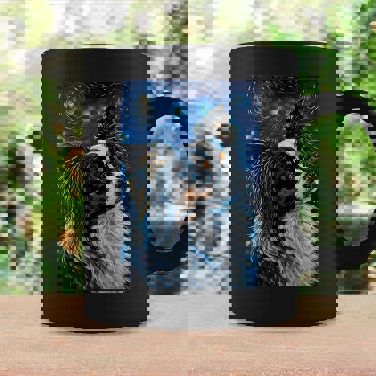 星月夜のパピヨン 絵画 犬 お母さん お父さん コーヒーマグ ギフトのアイデア