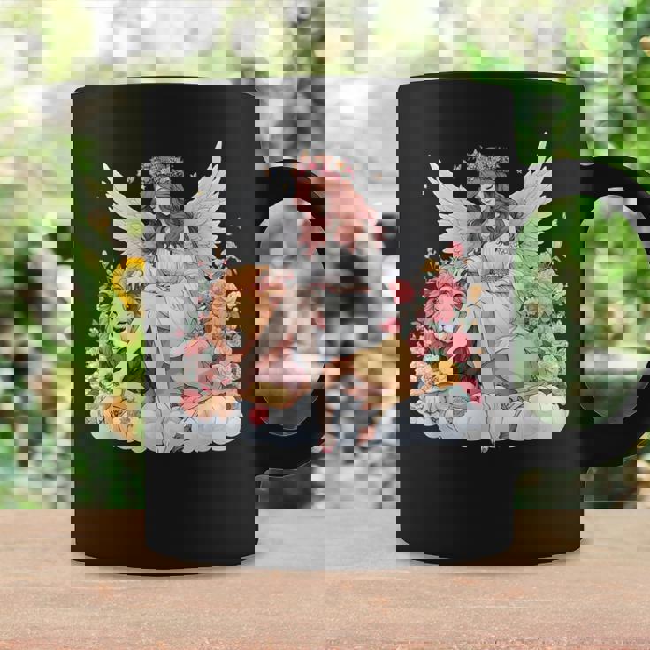 花に囲まれたライオンの天使 美しい天使 コーヒーマグ ギフトのアイデア