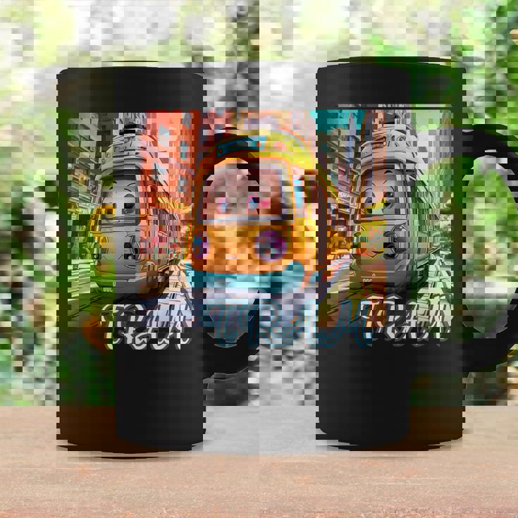 路面電車 Tram かわいい乗り物 おもちゃの乗り物 漫画風電車 鉄道ファン 鉄道旅行 鉄道模型ファン 鉄道風景 コーヒーマグ ギフトのアイデア