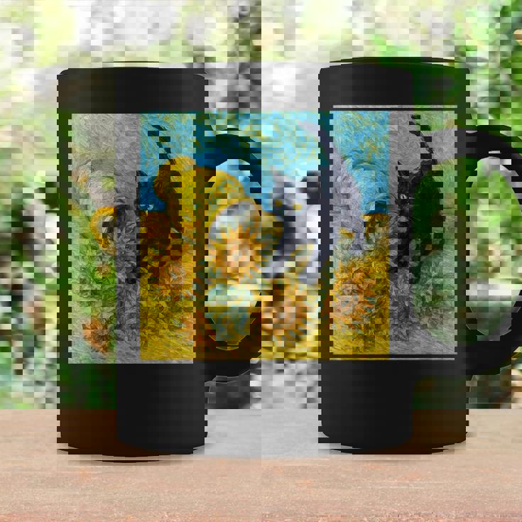 面白いゴッホのひまわり、猫のミーム、黒猫のアート。 コーヒーマグ ギフトのアイデア