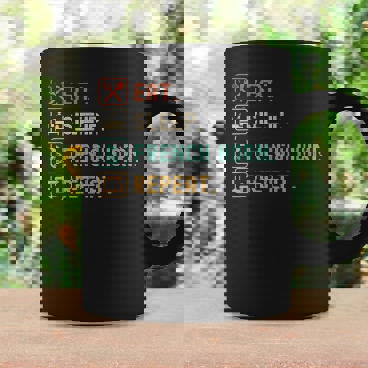 食べる、寝る、フレンチ ホルン リピート 面白いフレンチ ホルン愛好家 コーヒーマグ ギフトのアイデア