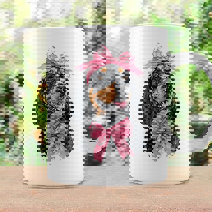 Coquette Bow Coonhound Dog Mom ピンクリボンガール コーヒーマグ ギフトのアイデア