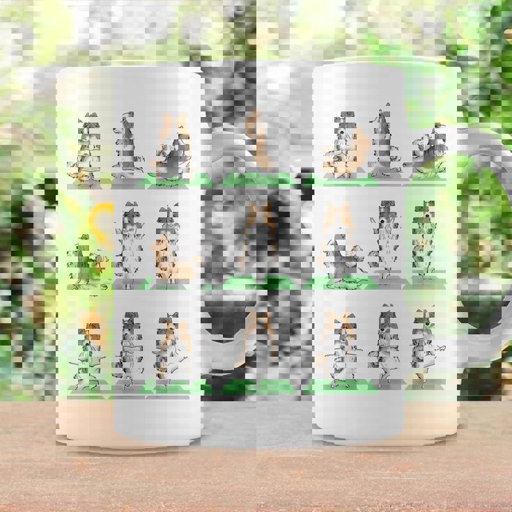 Shetland シープドッグ シェルティ 犬 ヨガ ポーズ ワークアウト エクササイズ コーヒーマグ ギフトのアイデア