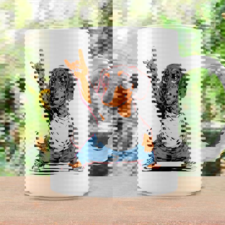 Teckel ロックミュージック 男性 子供 女性 ソーセージ 犬 ダックスフンド コーヒーマグ ギフトのアイデア