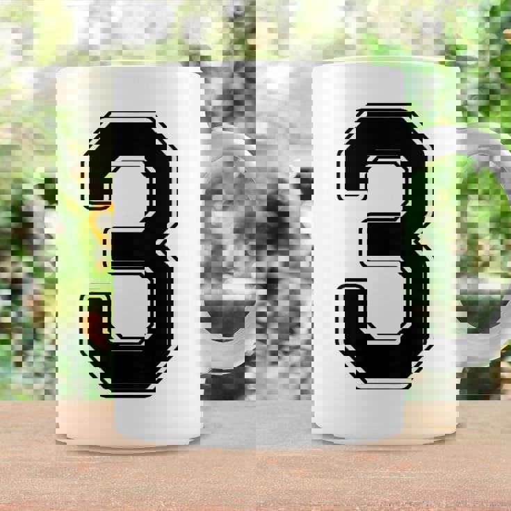 【バックプリント・背中側】3 数字 背番号 ユニフォーム ナンバー【ブラック／黒の文字】スポーツ 野球 サッカー 部活 コーヒーマグ ギフトのアイデア